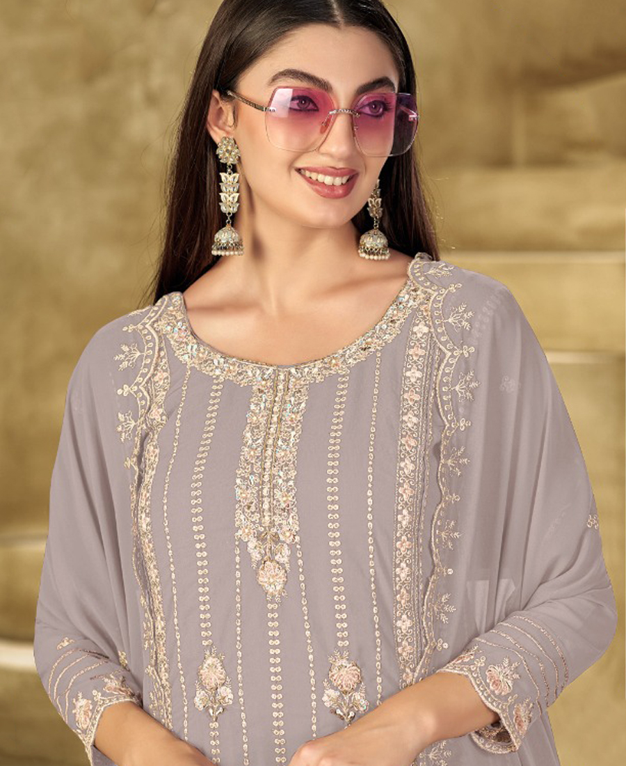 New Beige Georgette Pakistani Straight Suit For Women