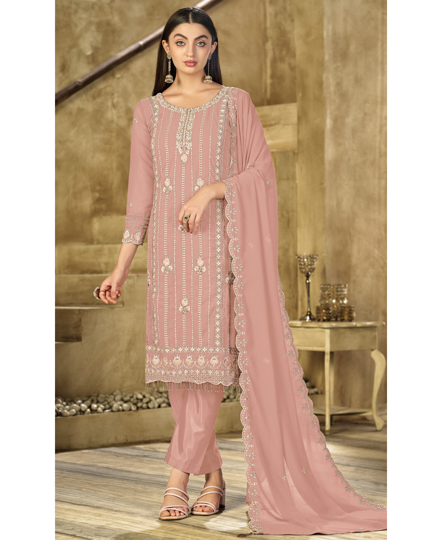 New Pink Georgette Pakistani Straight Suit For Women - Image 2