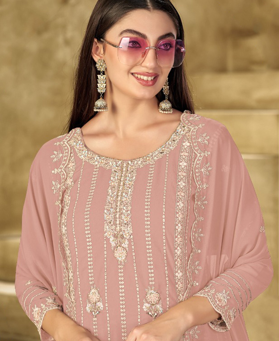 New Pink Georgette Pakistani Straight Suit For Women