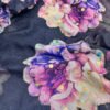 Floral Printed Navy Blue Tabby Silk Saree For Women With Hand Work