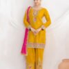Latest Yellow Farshi Suit Set For Women With Contrast Dupatta Ethnic Wear