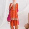 Latest Orange Farshi Suit Set For Women With Contrast Dupatta Ethnic Wear