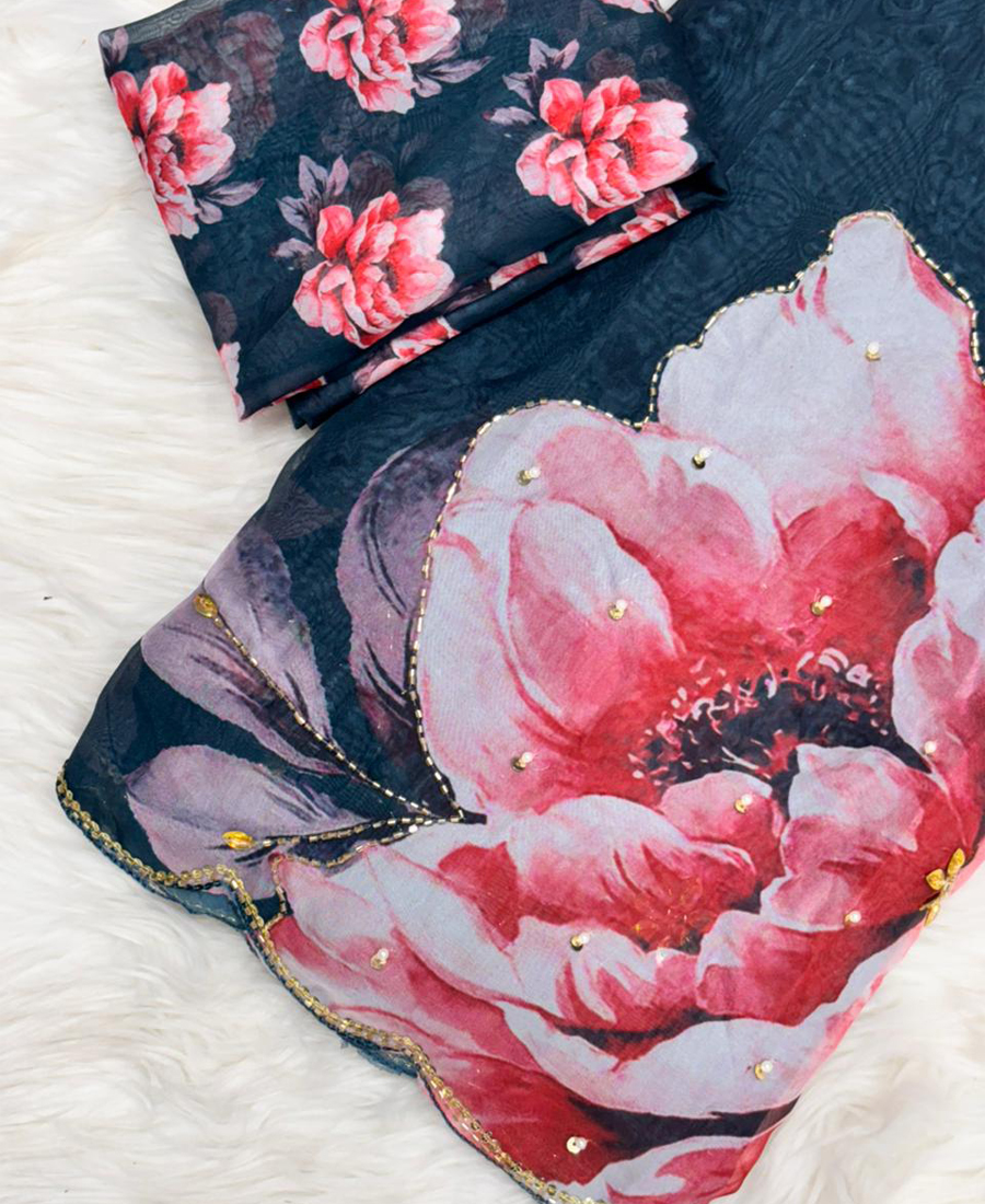 Beautiful Blue Tabby Silk Saree For Women Summer Wear - Image 7