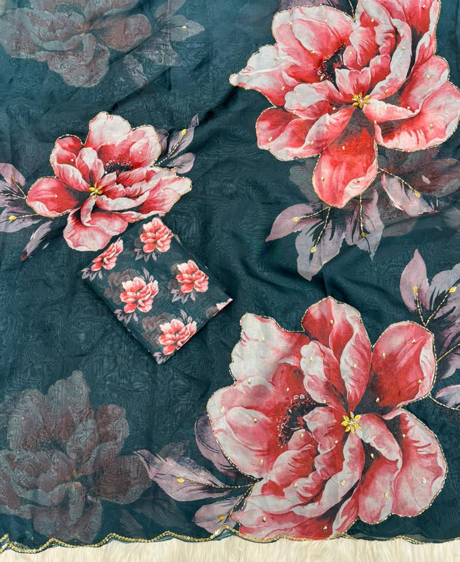 Beautiful Blue Tabby Silk Saree For Women Summer Wear - Image 5