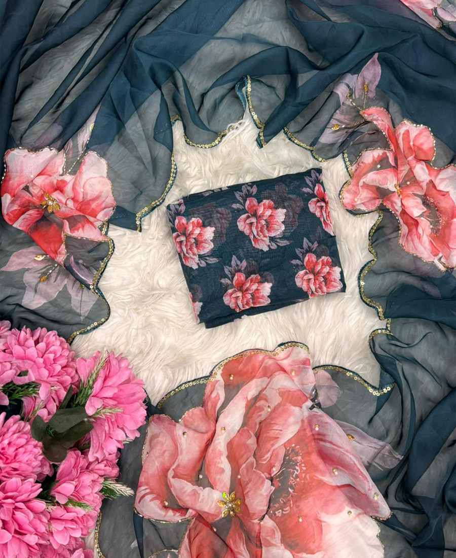 Beautiful Blue Tabby Silk Saree For Women Summer Wear - Image 2