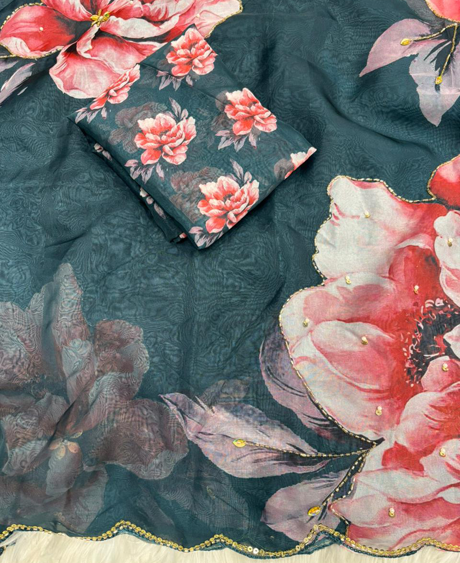 Beautiful Blue Tabby Silk Saree For Women Summer Wear