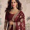 New Indian Heavy Wedding Wear Maroon Silk Anarkali Suit For Women