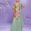 Floral Printed Elegant Pista Green Chinon Suit For Women