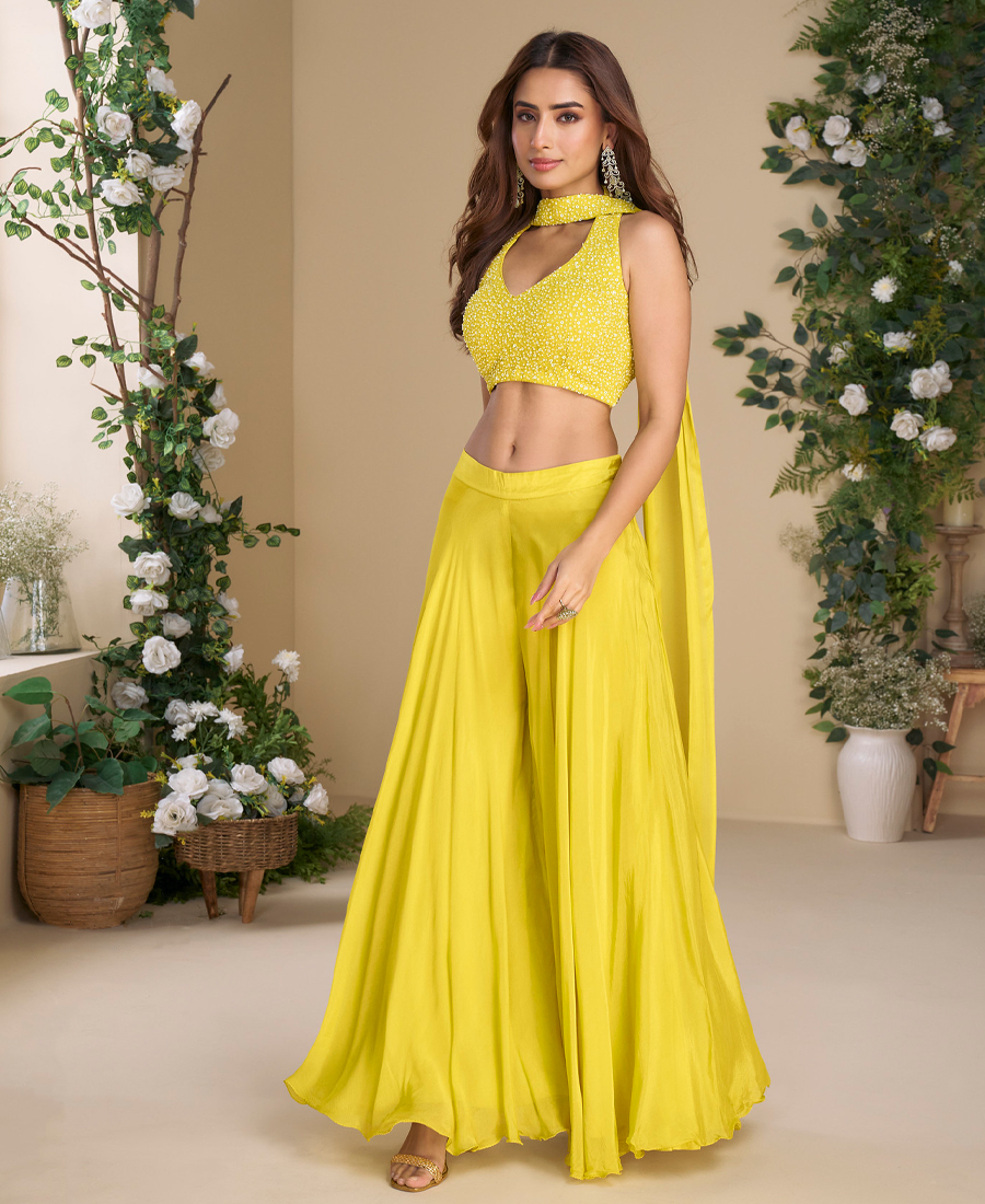 Designer Yellow Bandhani Printed Indowestern Suit For Women - Image 3