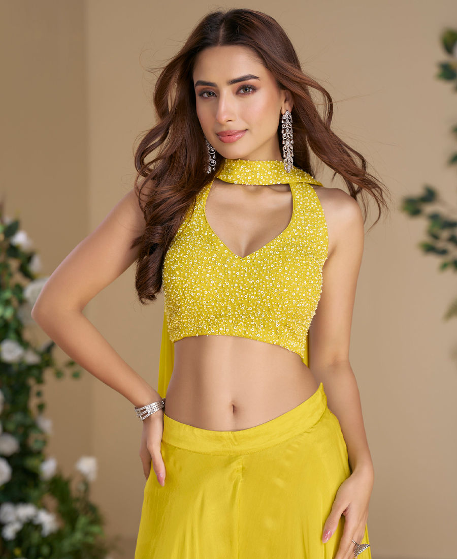 Designer Yellow Bandhani Printed Indowestern Suit For Women