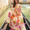 Designer White Floral Printed Wedding Wear Chinon Anarkali Gown For Women