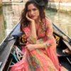 Designer Pink Floral Printed Wedding Wear Chinon Anarkali Gown For Women