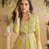 Beautiful Yellow Wedding Wear Indo Western Style Shrug Anarkali Set For Women