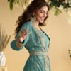 Beautiful Sky Blue Wedding Wear Indo Western Style Shrug Anarkali Set For Women