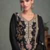 Traditional Wedding Wear Black Chinon Long Straight Suit For Women Wear