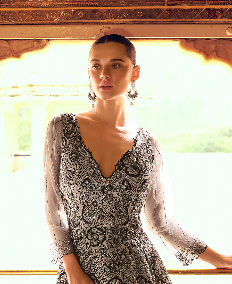 Party Wear Off White Georgette Anarkali Gown For Women