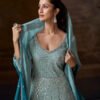 New Chinon Sky Blue Anarkali Suit For Women Wedding Wear