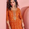Summer Special Orange Chinon Anarkali Set For Women