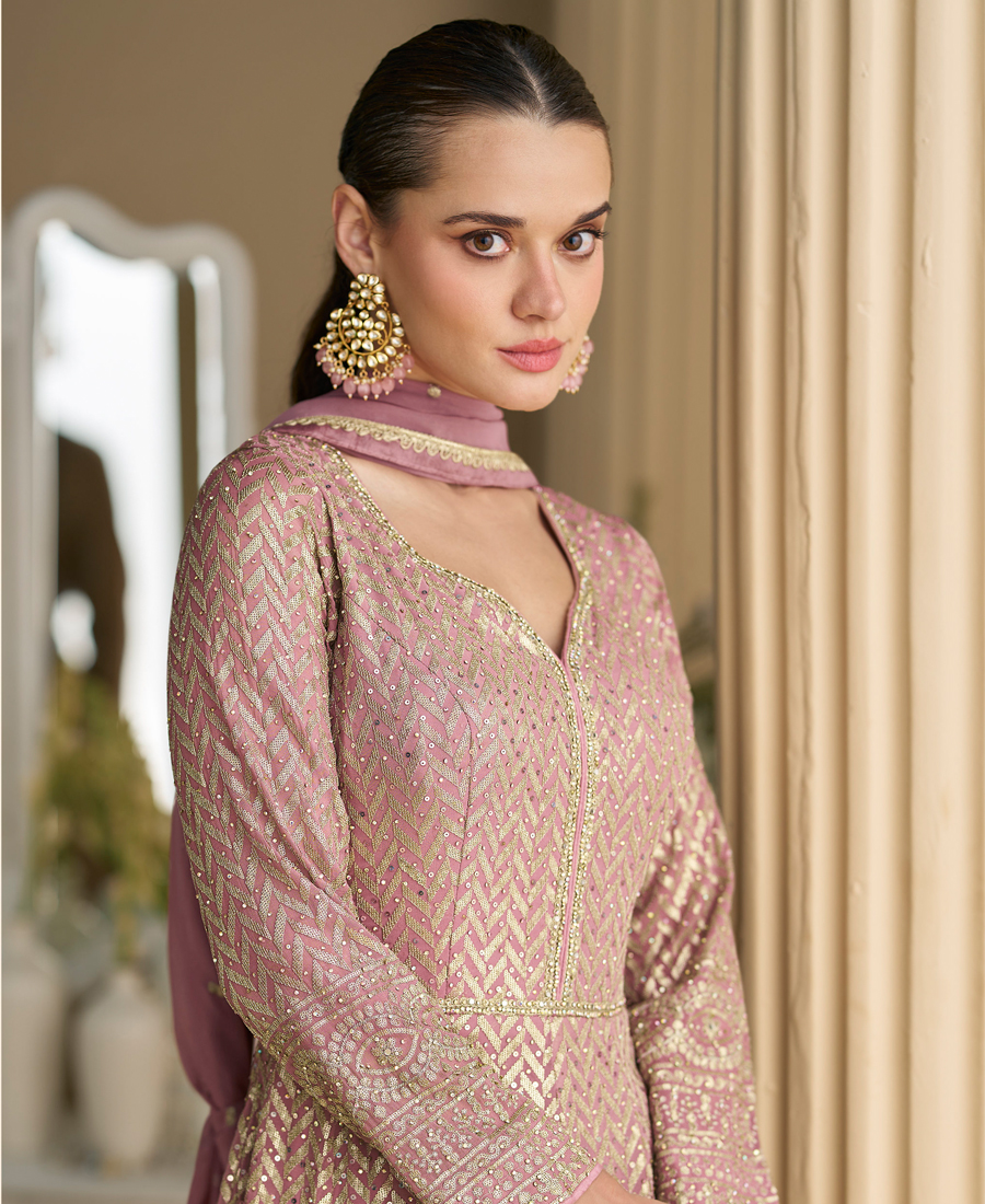 Heavy Embroidery Worked Georgette Pink Anarkali For Women Wedding Wear - Image 4