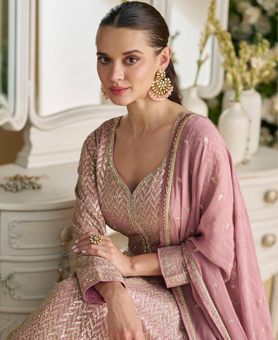 Heavy Embroidery Worked Georgette Pink Anarkali For Women Wedding Wear - Image 3