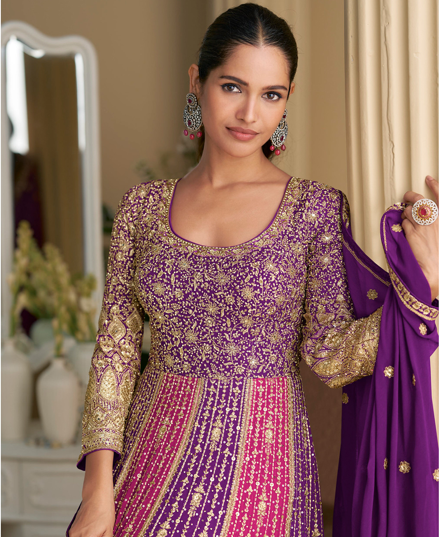 Designer Wedding Wear Bridal Anarkali For Women Purple