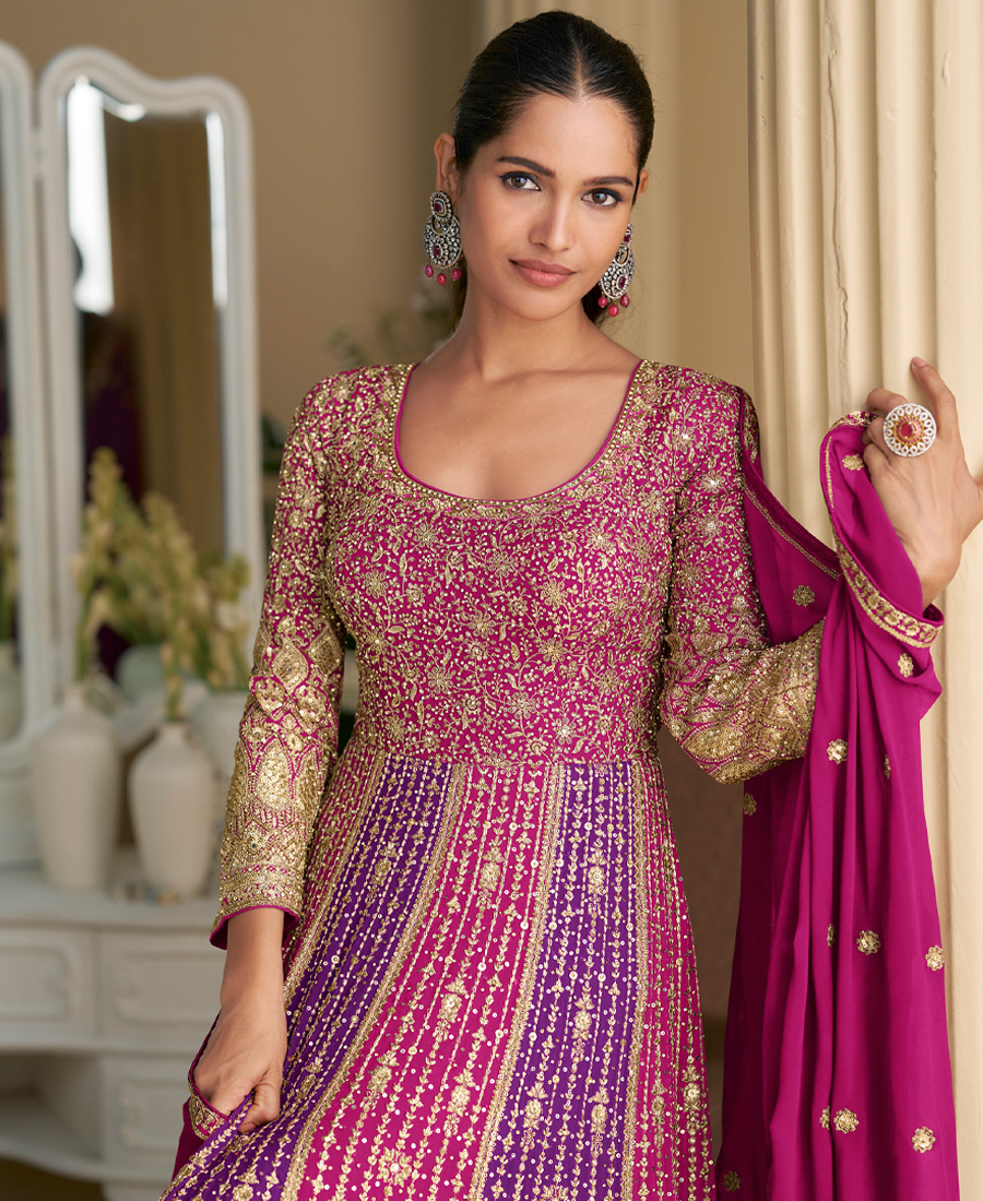 Designer Wedding Wear Bridal Anarkali For Women Magenta