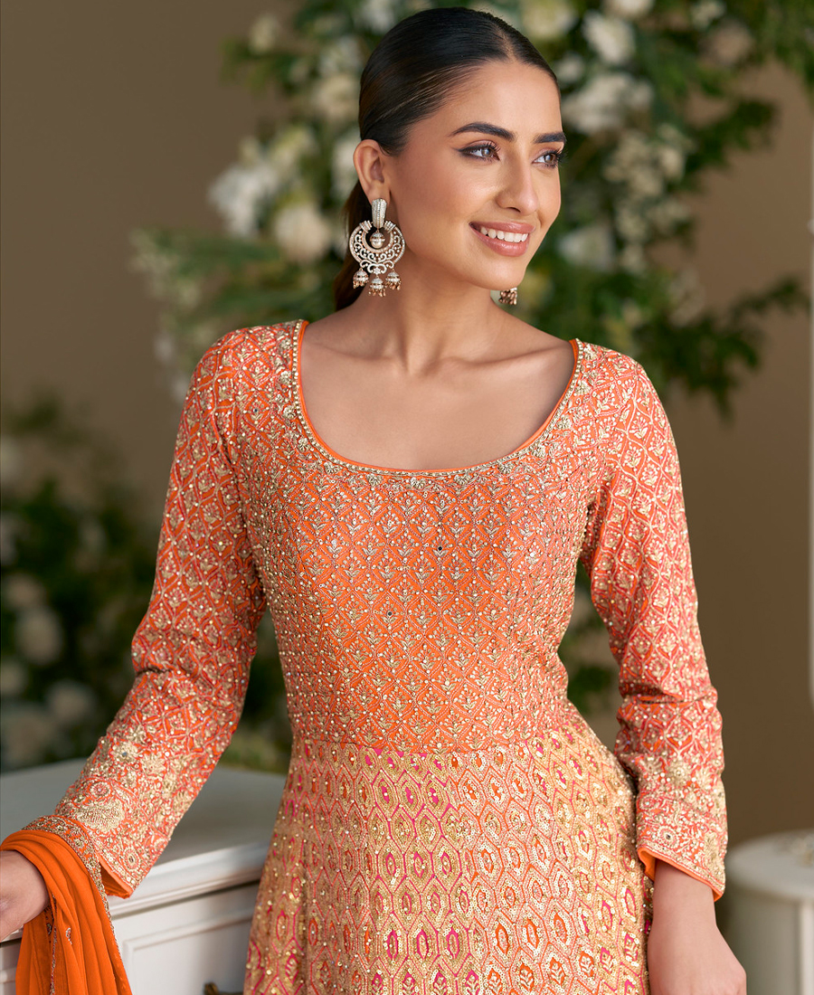 Designer Wedding Wear Bridal Anarkali For Women Orange