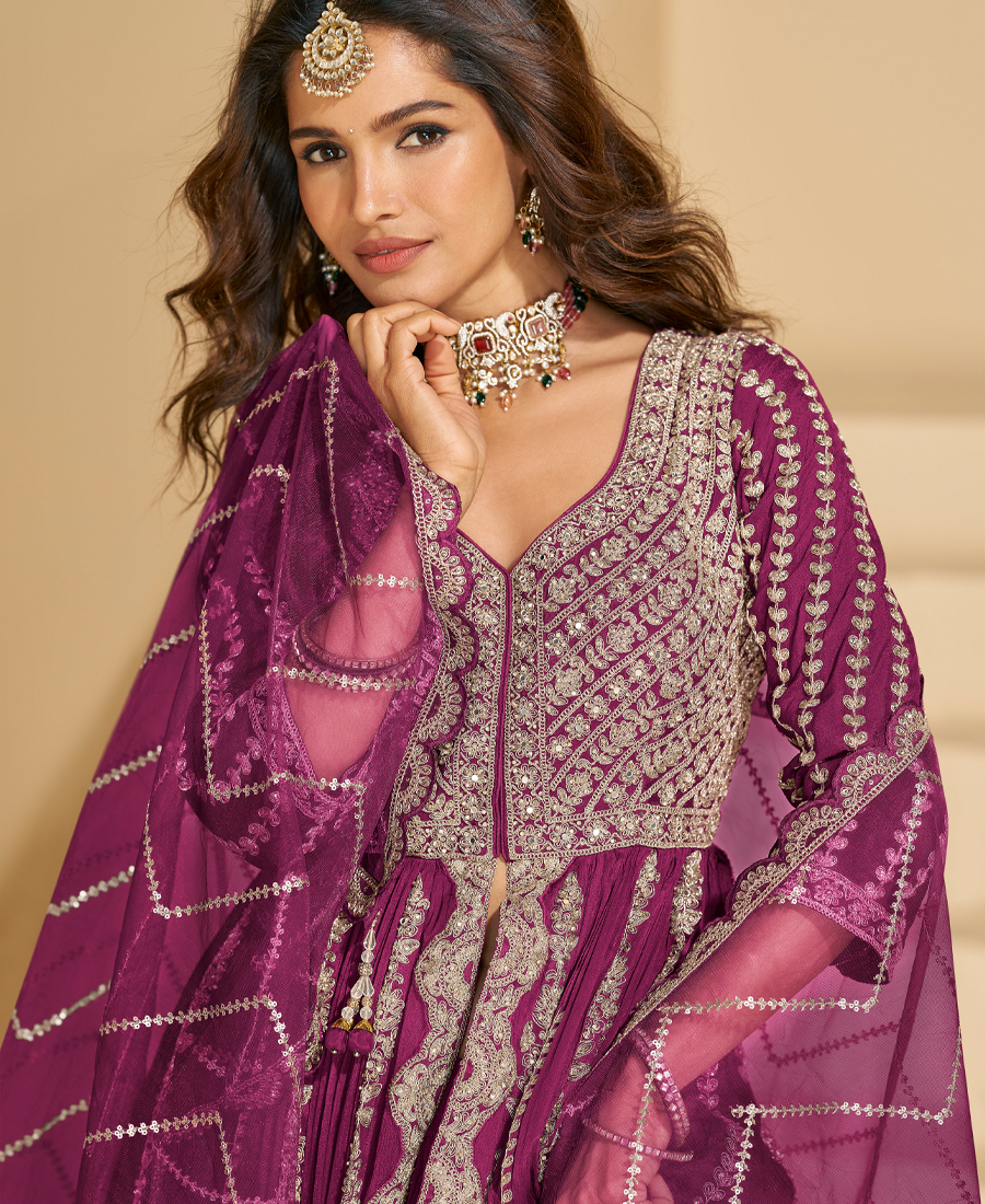 Bridal Wear Magenta Front Slit Anarkali Suit For Women