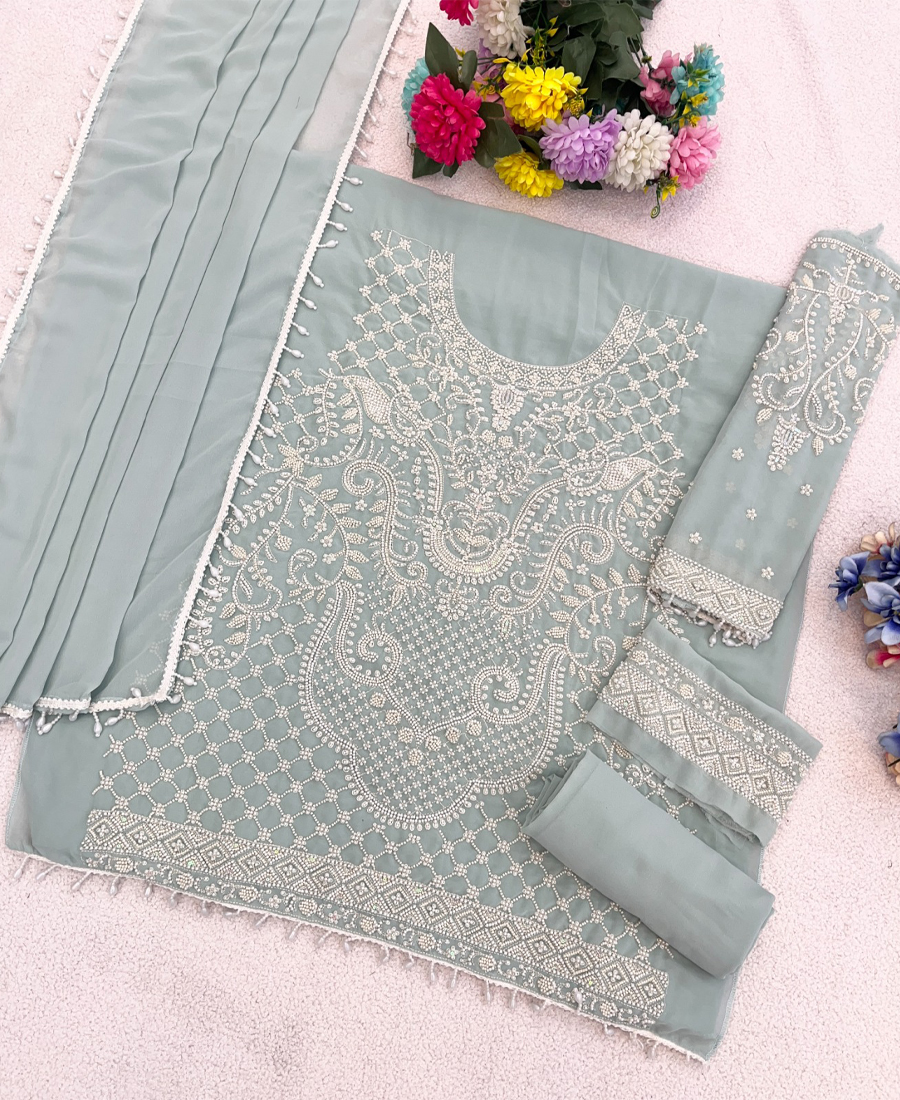 Designer Pakistani Style Sky Blue Georgette Salwar Suit For Women Wedding Wear