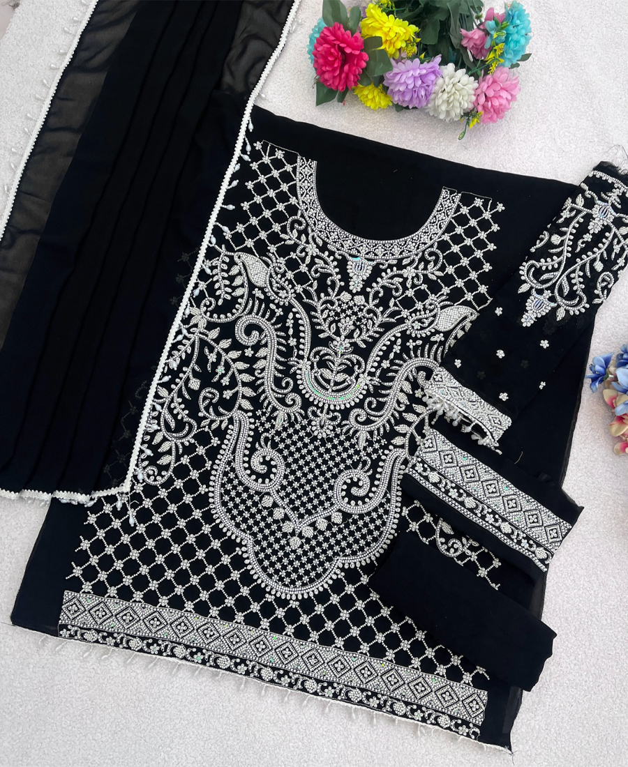 Designer Pakistani Style Black Georgette Salwar Suit For Women Wedding Wear