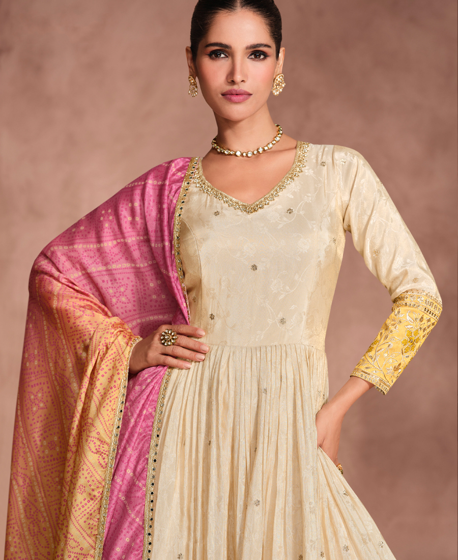 Pure White Viscouse Silk Wedding Wear Anarkali Suit