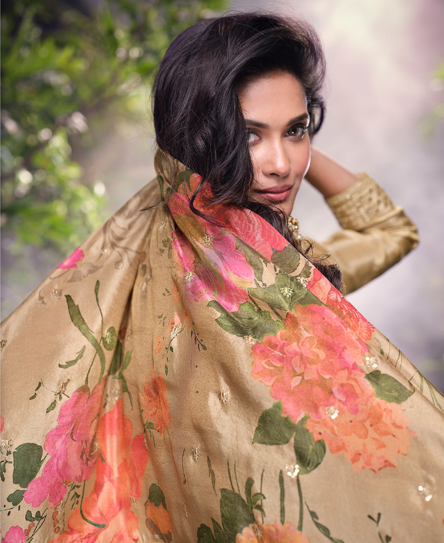 Special Party Wear Simar Silk Beige Gharara Suit Set For Women - Image 2