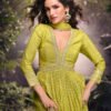 Party Wear Parrot Green Viscous Silk Anarkali Suit For Women