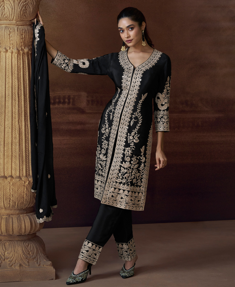 Latest Black Chinon Pakistani Salwar Suit For Women Wedding Wear - Image 4