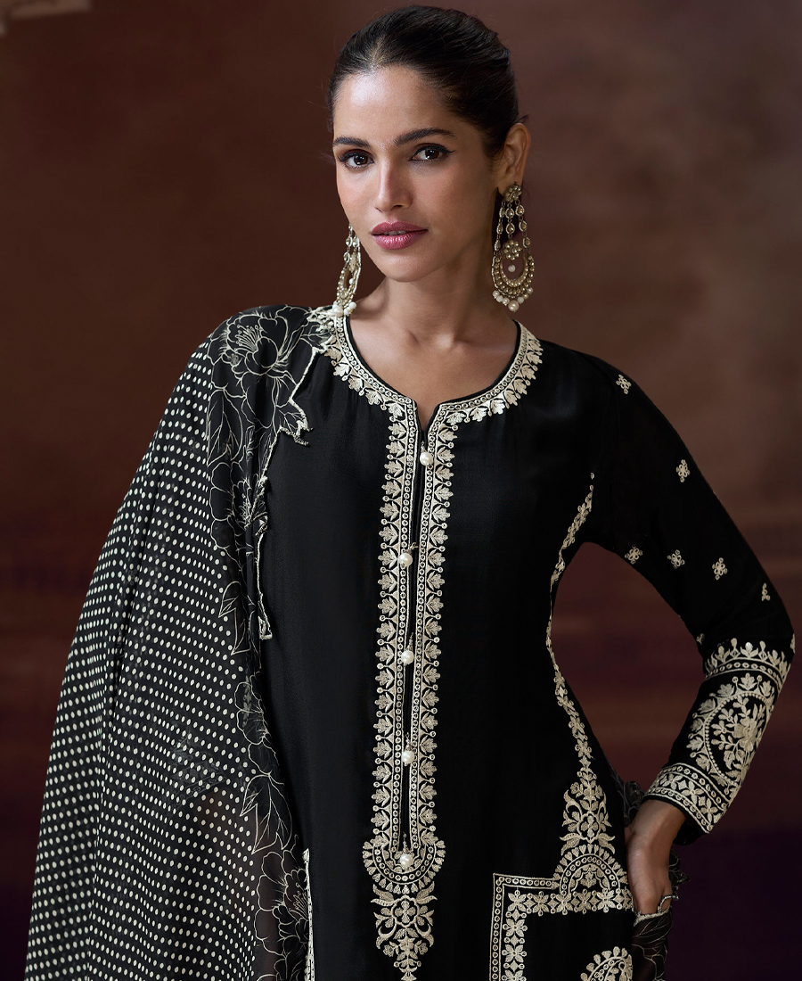 Black Chinon Pakistani Salwar Suit For Women Wedding Wear