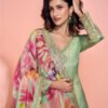Party Wear Pista Green Banarasi Silk Anarkali Suit For Women