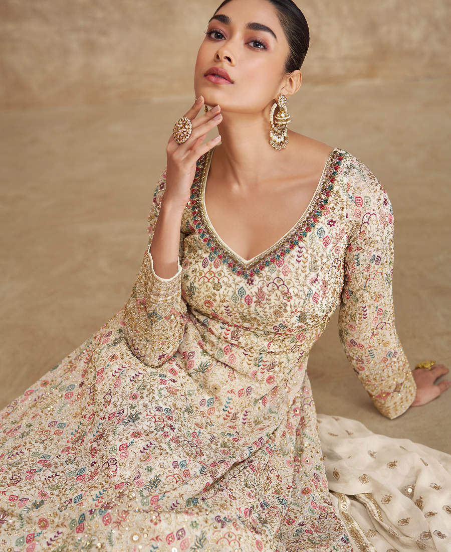 Top Tranding White Floor Touch Georgette Anarkali Suit For Women