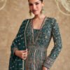 Traditional Heavy Embroidered Green Georgette Anarkali Set For Women
