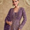 Traditional Heavy Embroidered Purple Georgette Anarkali Set For Women