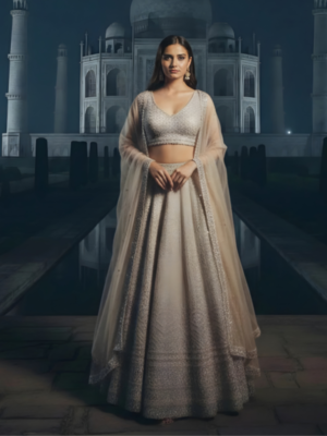 Beige Gold Noor All-Over Sequin Bridal Lehenga Set