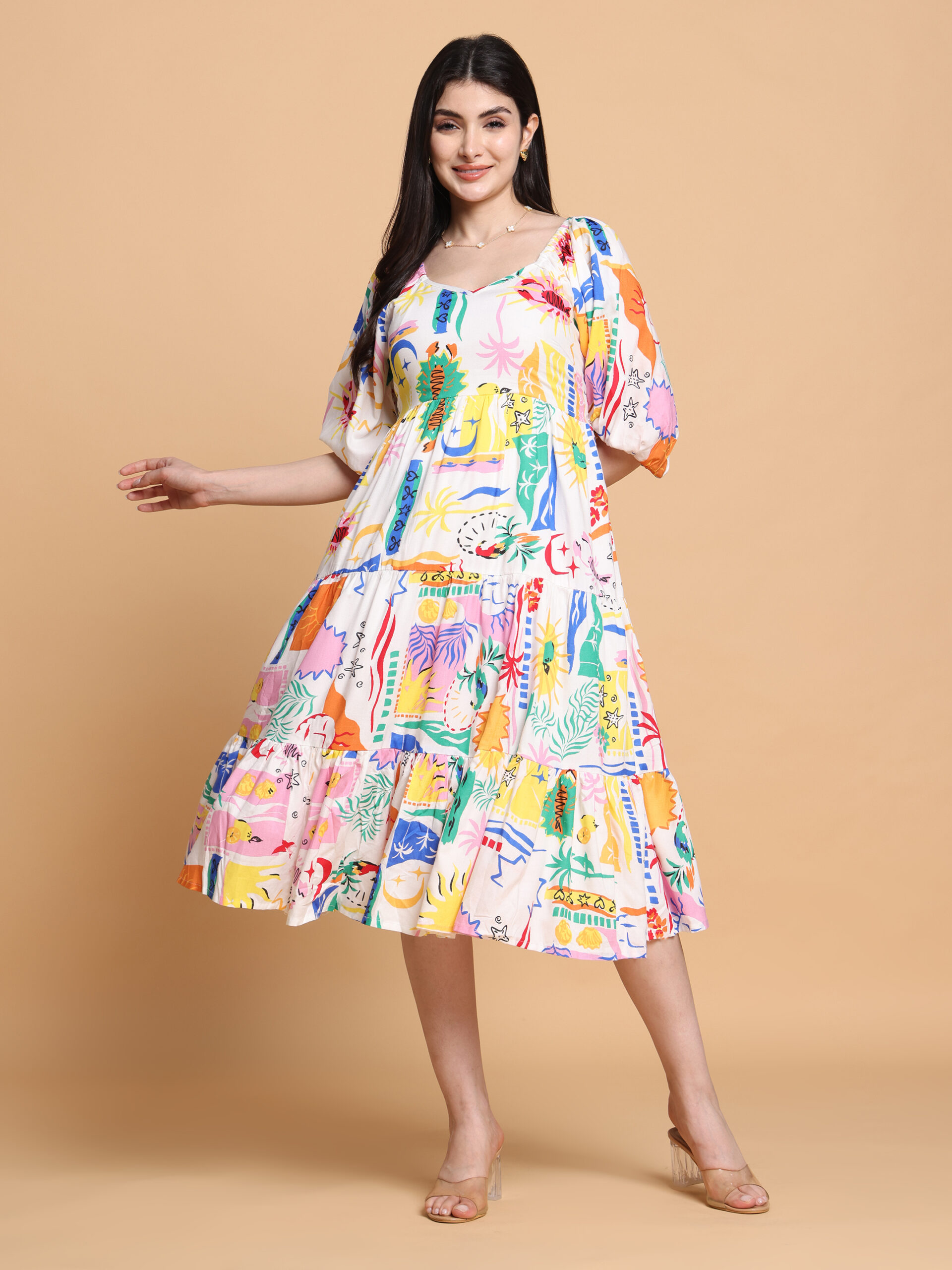 Ivory Floral Cotton Relax Fit Summer Dress - Image 7