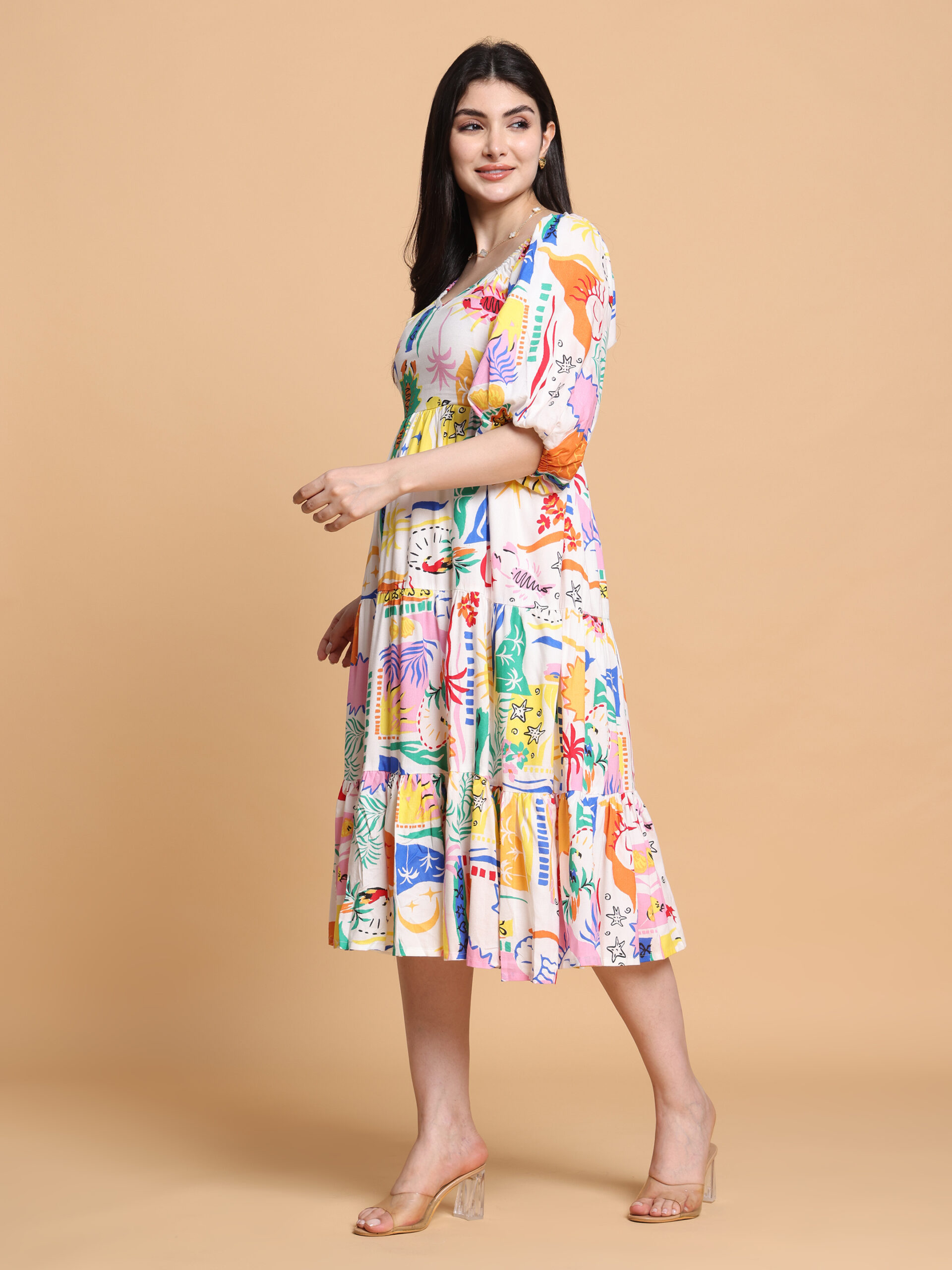Ivory Floral Cotton Relax Fit Summer Dress - Image 6