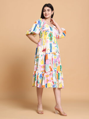 Ivory Floral Cotton Relax Fit Summer Dress