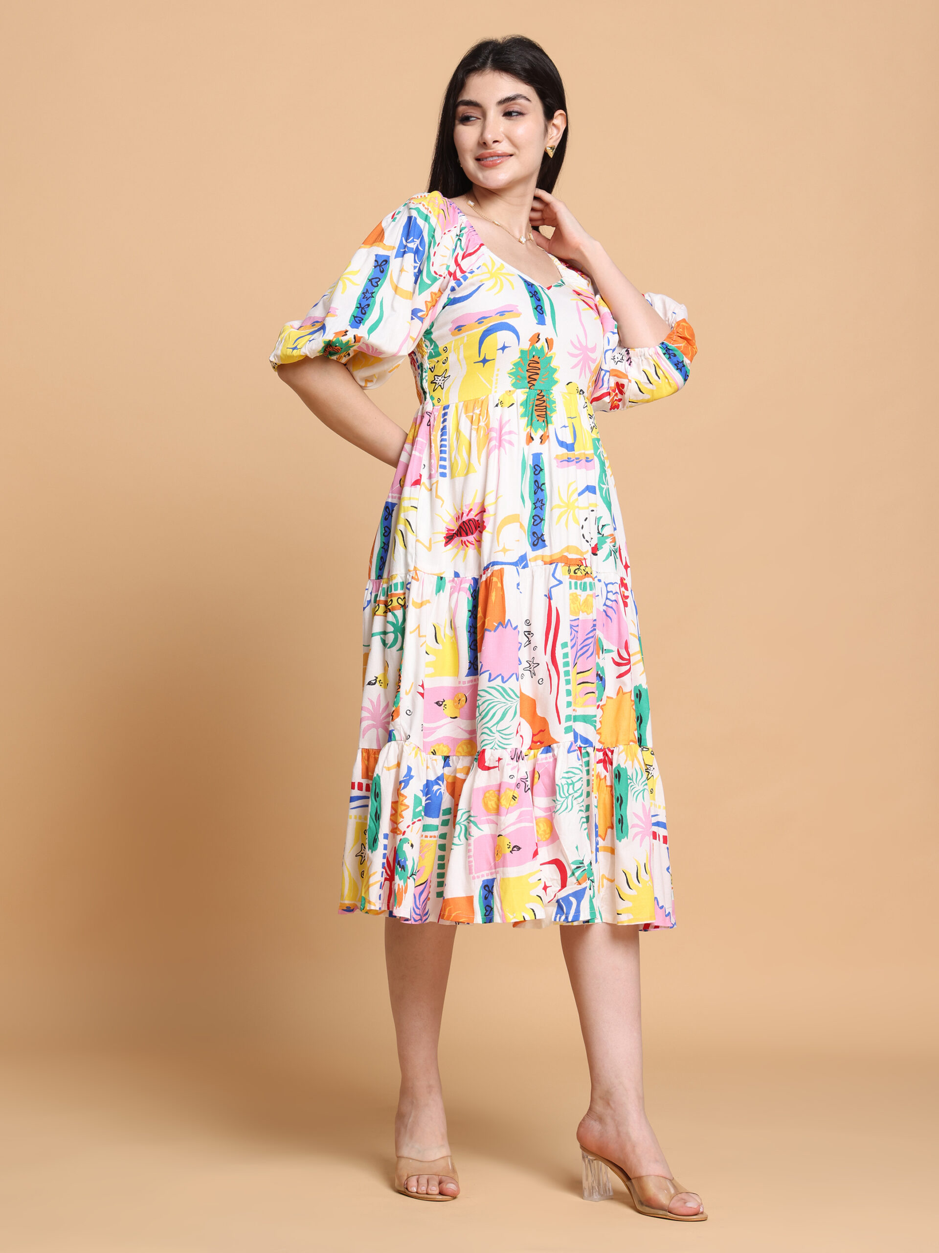 Ivory Floral Cotton Relax Fit Summer Dress