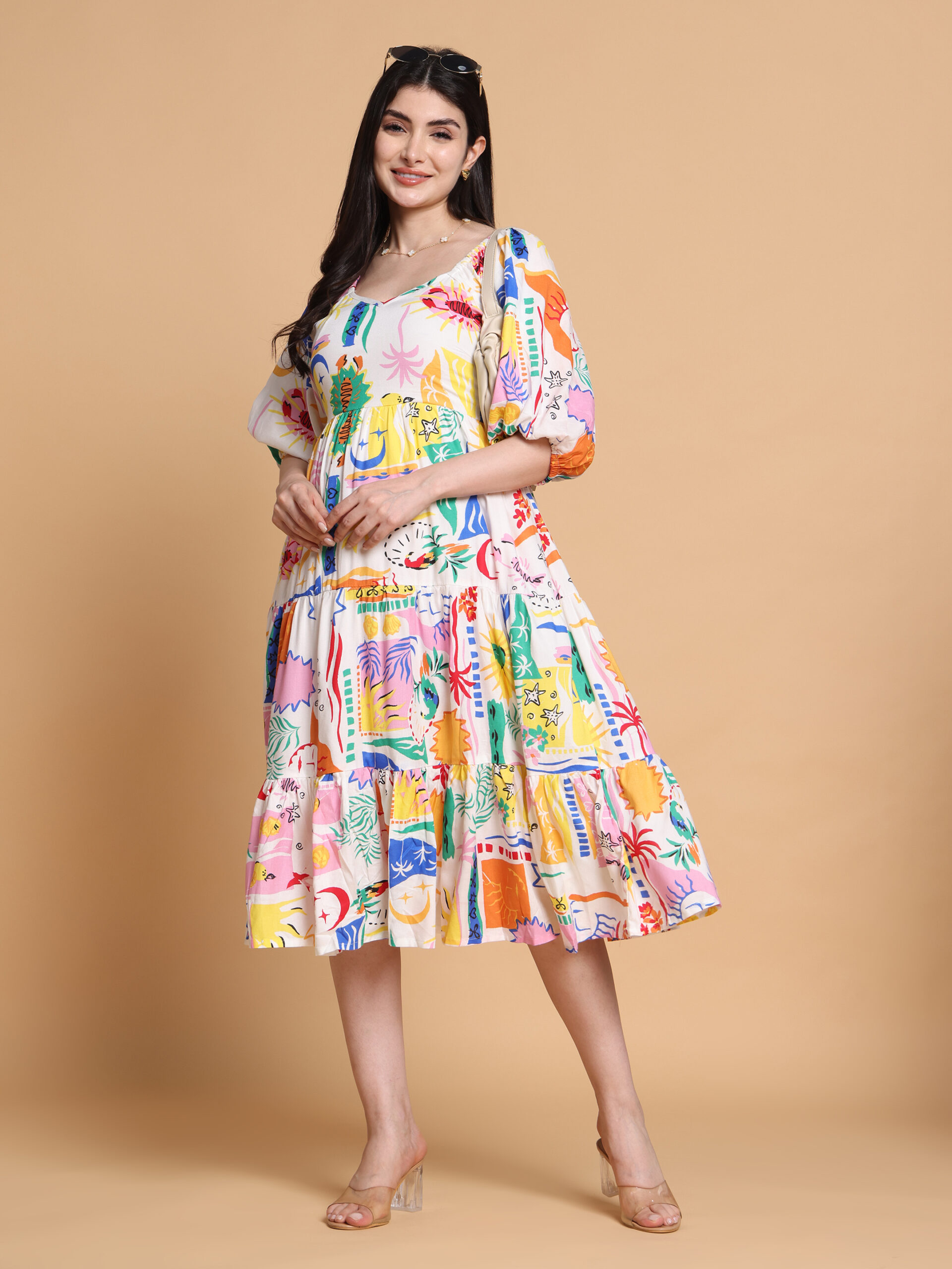 Ivory Floral Cotton Relax Fit Summer Dress - Image 3