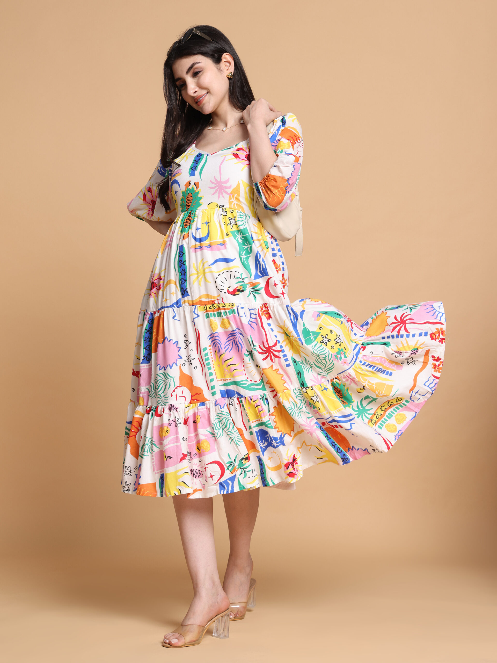 Ivory Floral Cotton Relax Fit Summer Dress - Image 2
