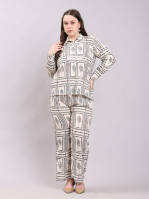 Ivory Geometric Crepe Co-ord Party Set