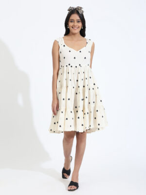 Star Spade Print Cotton Tiered Summer Dress