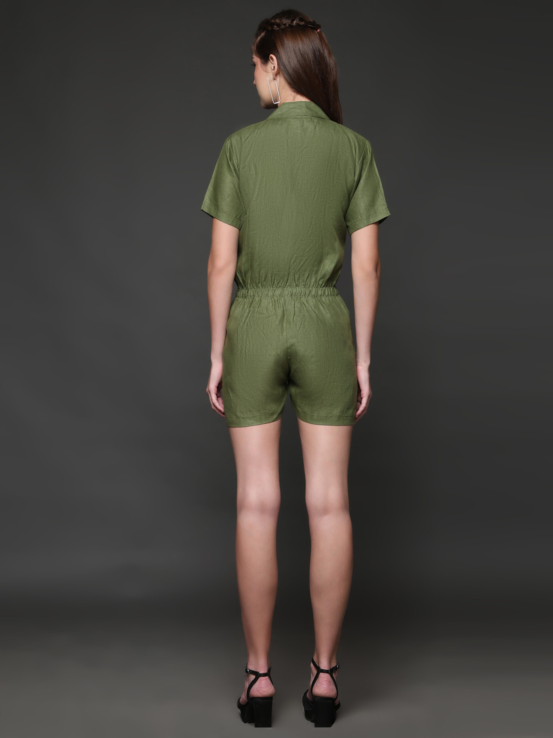 Olive Hemp Solid Pocket Playsuit - Image 3