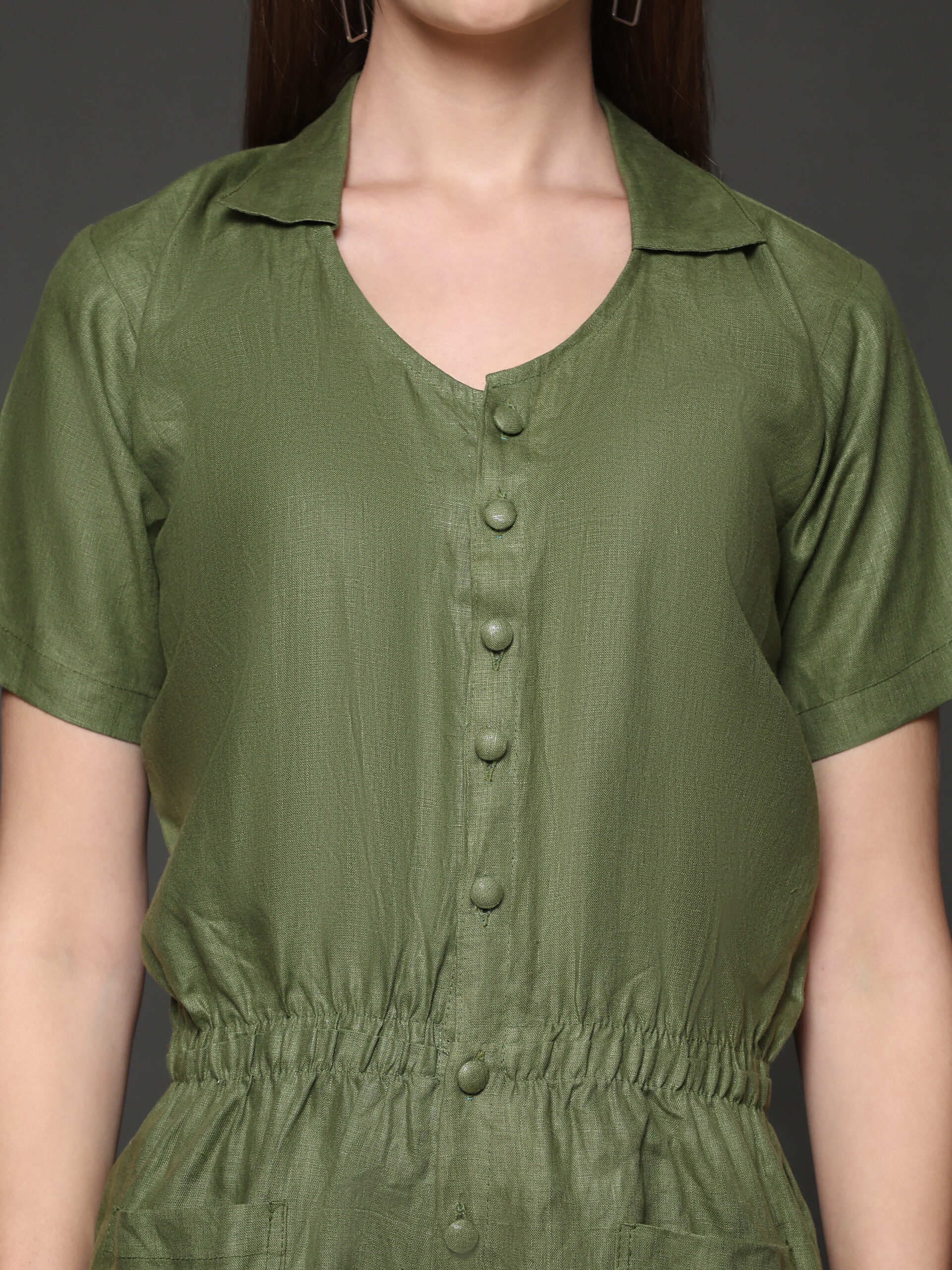 Olive Hemp Solid Pocket Playsuit - Image 2